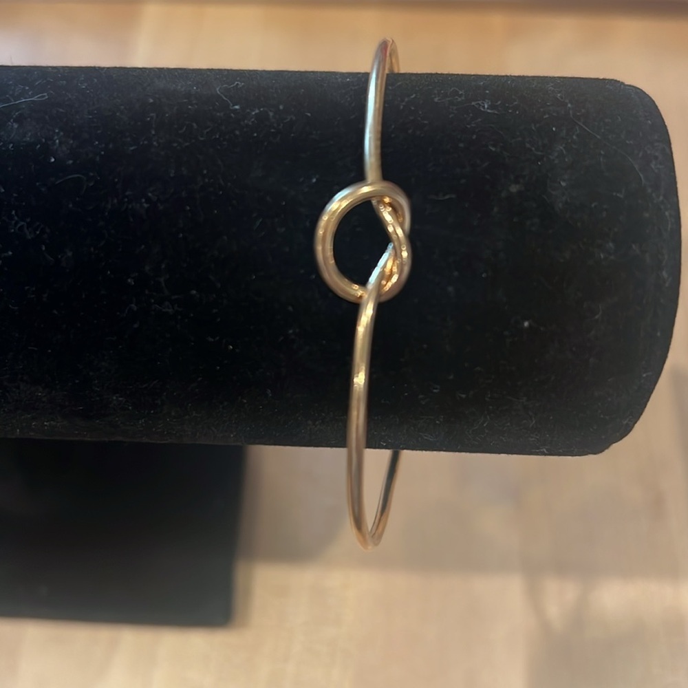 L Bracelet Gold Knot Cuff Bracelet with Spherical Ends Stackable Bracelet